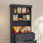 71" Farmhouse Kitchen Pantry Cabinet Freestanding Coffee Bar with Glass Doors or Drawers, Microwave Stand, Large Storage Hutch with Adjustable Shelves for Kitchen and Living Room，Black 3pcs