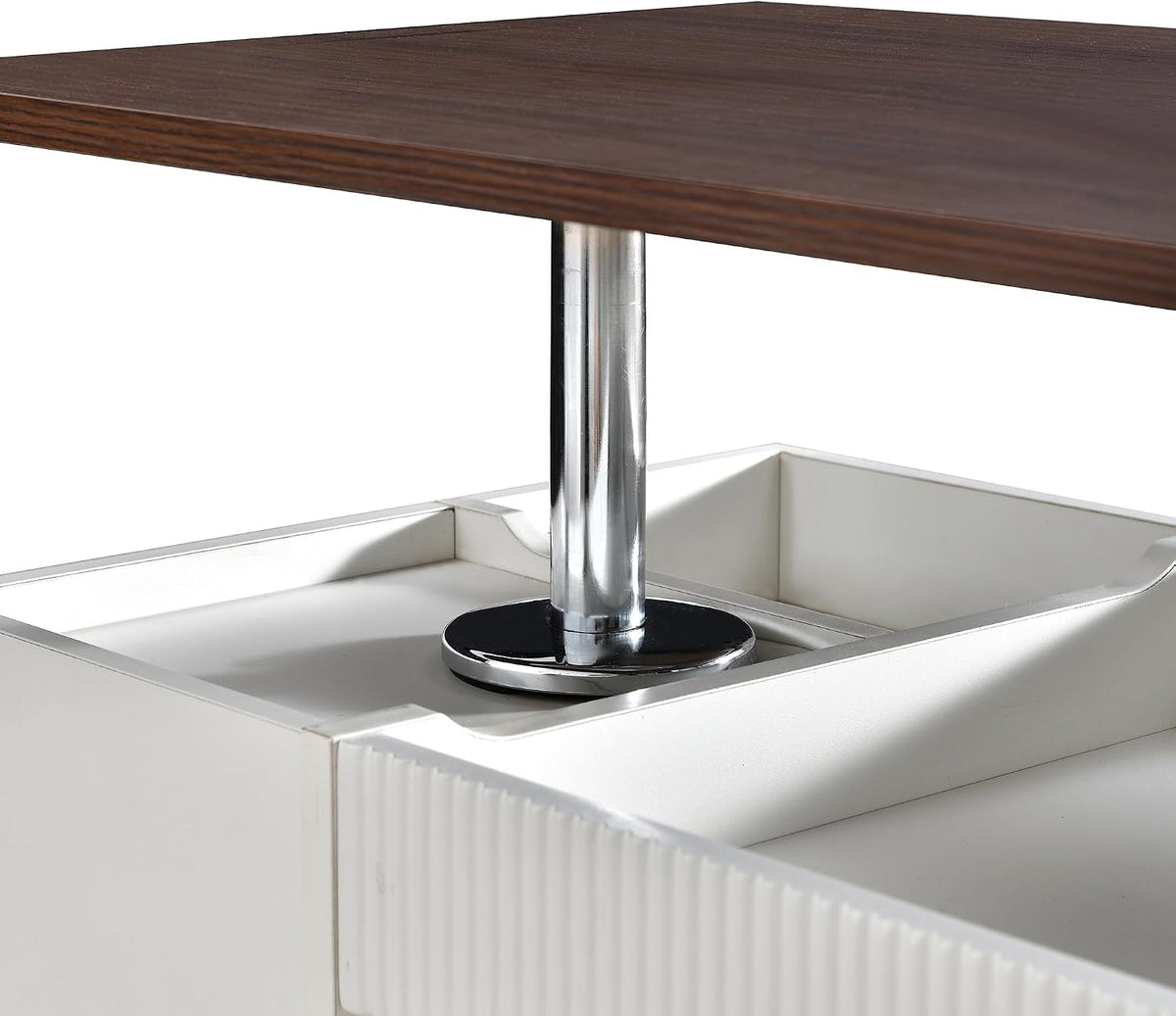 Adjustable End Table with Wheels, Modern Multifunctional Sofa Side Table with Lift-Top, 360°Rotating Top and Storage Space for Living Room, Small Space, Brown+White