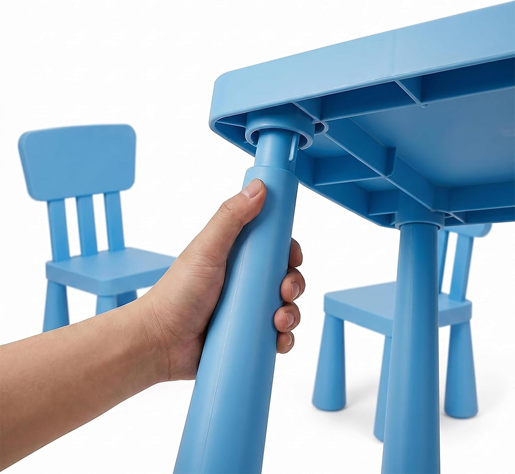 Relaxdays Children's Furniture Set, 1 Children's Table, 2 Chairs, Wipe-Clean, Lightweight Plastic, Seating Corner for Children's Room, Blue