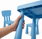 Relaxdays Children's Furniture Set, 1 Children's Table, 2 Chairs, Wipe-Clean, Lightweight Plastic, Seating Corner for Children's Room, Blue