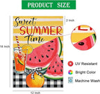 Sweet Summer Time Garden Flag Watermelon Buffalo Plaid 12x18 Inch Welcome Small Flags for Outside, Fruit Double Sided Burlap Juice Lemon Holiday Seasonal Banner Farmhouse Outdoor Yard Decoration