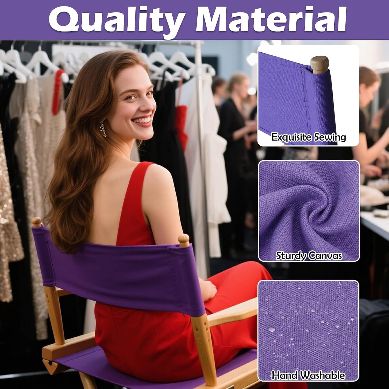 STAY GENT Director's Chair Canvas Replacement Kit 21"L x 8"W - 21"L x 16.5"W Replacement Canvas Durable Cotton Canvas Seat & Back Covers for Makeup, Movie, Show, Outdoor Patio Stools, 1 Set Purple