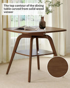 LKTART Small Dinner Table for 2, 29.5" Long Square Solid Wood Dining Table with Solid Wood Frame & Veneer Top, Compact Design with Shelf for Dinner Kitchen, Walnut