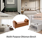 Storage Bench for Bedroom, 55" End of Bed Bench for King Size Bed, Modern Upholstered Long Ottoman Bench with Arms and 2 Pillows for Living Room/Entryway (Faux Leather - Camel)
