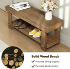 Solid Wood Bench - 42.5" Long Farmhouse Entryway Bench, Narrow End of Bed Storage Benches Seat for Indoor, Entryway, Dining Room, Living Room, Bedroom and Hallway, Natural