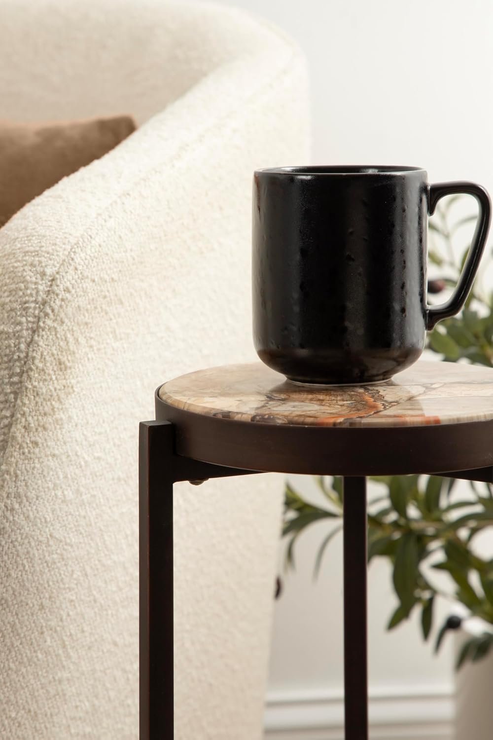 Kate and Laurel Aguilar Modern Drink Table, 9 x 9 x 23, Petrified Wood and Bronze, Unique Round Wood Mini Stand for Use as Bathroom Accent or Pedestal Martini Table