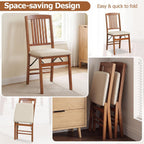 Giantex Folding Dining Chairs Set of 2, Foldable Wood Kitchen Chairs with Padded Seat, Max Load 420 Lbs, No Assembly, Wooden Dining Room Chair, Armless Side Chair for Home Apartment, Fruitwood & Beige