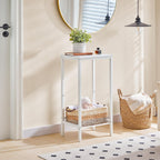 HOOBRO Tall Side Table, Industrial End Telephone Table with Adjustable Mesh Shelves, Small Tall Nightstand for Living Room, Bedroom, Entryway, Office, White WW03DH01