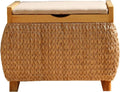 Ottoman with Storage Rattan Woven ，Bench with Padded Seat End of The Bed Entry Bench Footrest Stool for Hallway Living Room(Primary color1,40cm/15.7in)