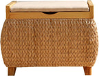Ottoman with Storage Rattan Woven ，Bench with Padded Seat End of The Bed Entry Bench Footrest Stool for Hallway Living Room(Primary color1,40cm/15.7in)