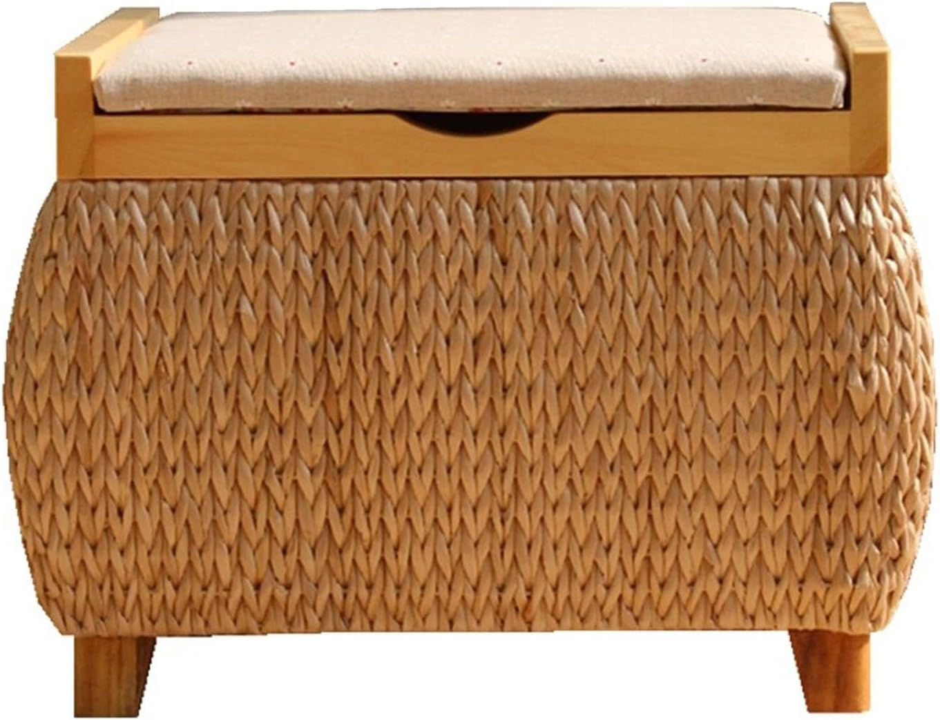 Ottoman with Storage Rattan Woven ，Bench with Padded Seat End of The Bed Entry Bench Footrest Stool for Hallway Living Room(Primary color1,40cm/15.7in)
