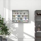 HOMCOM 5-Storey Wall Shelf Display Cabinet, Shot Glass Display Case, Glass Curio Cabinet with 2 Glass Doors and 4 Adjustable Shelves, Grey and White