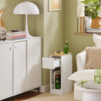 SoBuy Narrow Nightstand Set of 2 | Slim Bedside Tables with Drawers Suitable for Small Space, Small Side Tables Bedroom (White & Natural)