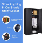 Yizosh Metal Armoire Wardrobe Closet Cabinet for Hanging Clothes with Lock Doors, -72" Steel Lockable Wardrobe Storage Locker Clothes Organizer for Bedroom, Laundry Room (Black)