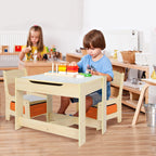 Bonnlo Kids Table and Chairs, Toddler Activity Table and Storage Drawer with a Detachable Tabletop for Kids Room, Nursery, Playroom, Natural