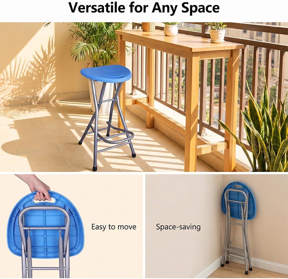 Blue Adult Folding Stool, with Handle and Foldable bar Stool, 28 inches in Size, with a Load Capacity of 200 pounds, Suitable for Camping Kitchen