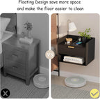 Arbuxzuy Floating Nightstand Set of 2 with Charging Station and Drawer | Modern Black Wall Mounted Bedside Table with Open Shelf, Minimalist Wooden Floating Night Stand for Bedroom Small Spaces