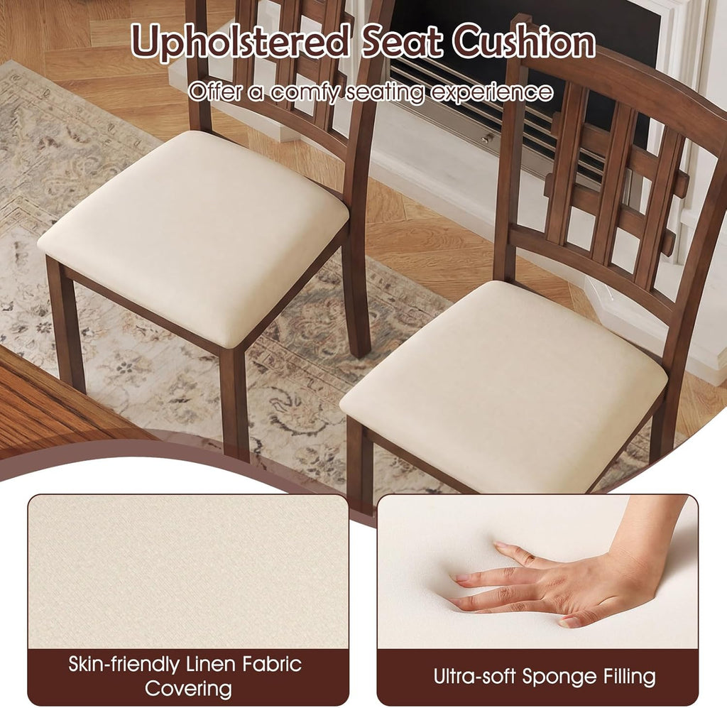 Giantex Wooden Dining Chairs Set of 4, Linen Fabric Upholstered Kitchen Chairs w/Rubber Wood Frame, Padded Seat, High Curved Back, Farmhouse Armless Side Chairs, Living Dining Room Restaurant