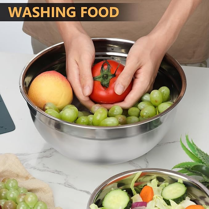 7 Piece Mixing Bowl Set, Mixing Bowls with Lid, Stainless Steel Mixing Bowls for Baking, Size 0.7, 1.1, 1.5, 2.1, 3.5, 4, 4.5QT, Baking Bowl for Food Preparation, Mixing and Serving Foods