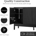 Best Choice Products 55" Modern 4-Door Sideboard Storage Cabinet, Buffet, Media Cabinet, Cupboard, Entryway Accent Table, Bookcase w/Reed Panels and Adjustable Shelves - Black