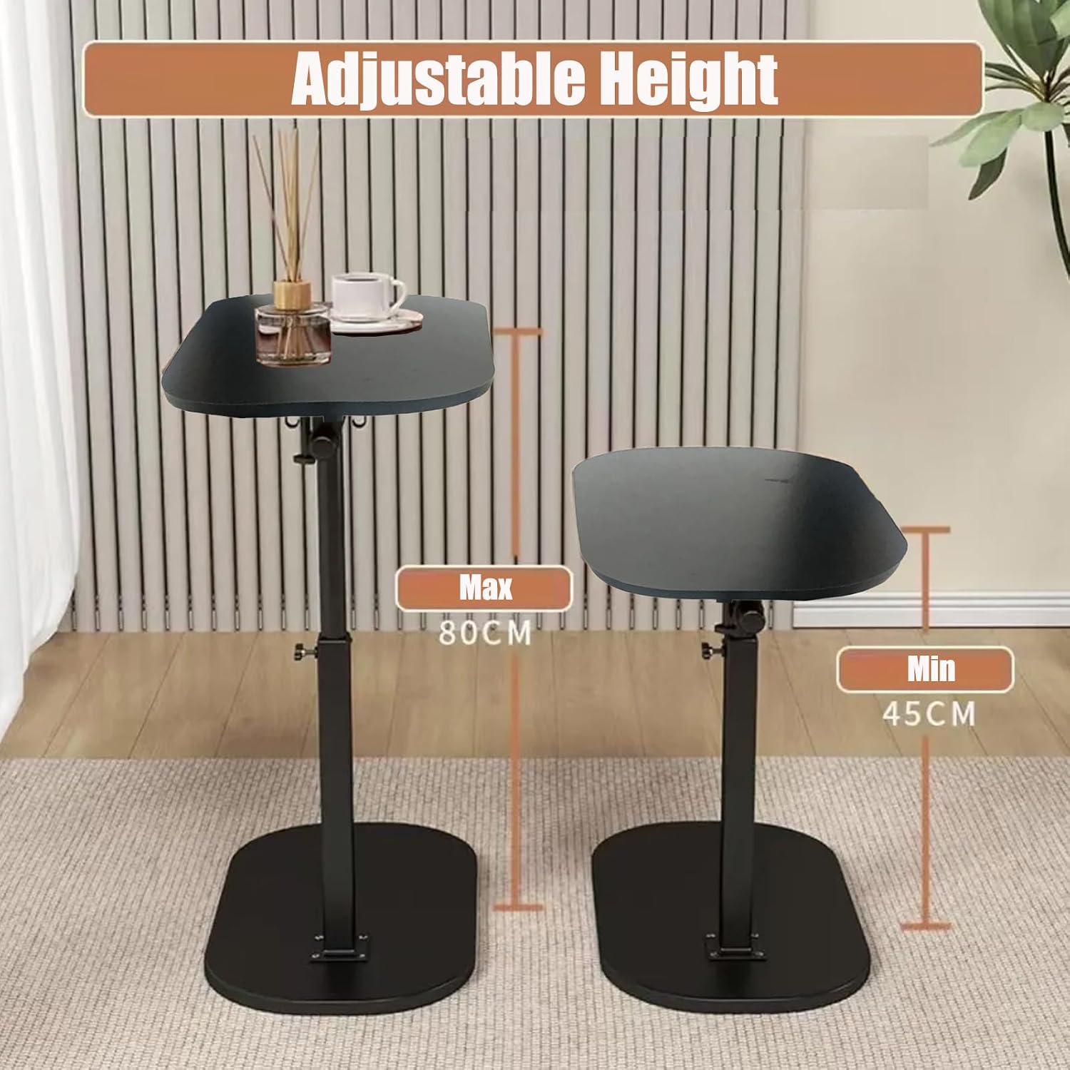 C-Shaped End Table - Height Adjustable (23.5"-31.5"), 16"x12" Oval Top w/Lower Shelf, Industrial Side Table Space-Saving Side Table for Living Room, Bedroom (Black)