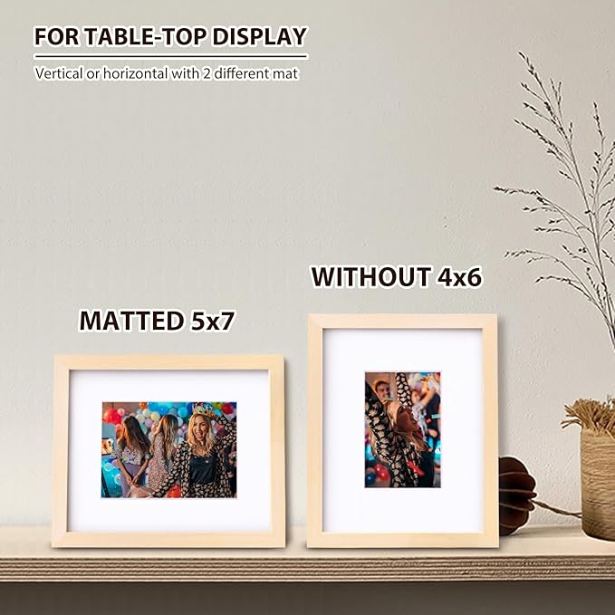 KINLINK 8x10 Picture Frame White Oak, Solid Light Wood Frames with Acrylic Plexiglass for Pictures 4x6/5x7 with Mat or 8x10 without Mat, Tabletop and Wall Display, Set of 4