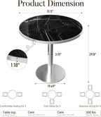31.5" Tulip Table, Small Round Dining Table with 1.2" Thick Sintered Stone Tabletop and Silver Metal Pedestal Base, Bistro Table for Diner, Restaurant, Café, Bakery, Apartment (Marble Black Silver)