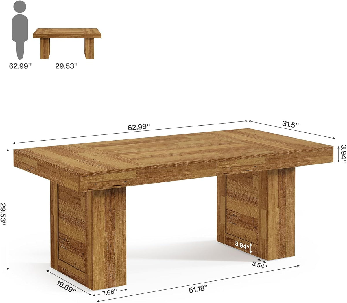 Tribesigns 63'' Farmhouse Dining Table for 6, Rectangle Wooden Kitchen Table with Heavy-Duty Legs, Rustic Large Dining Room Furniture for Family Meals, Banquets & Dinner Parties, Oak