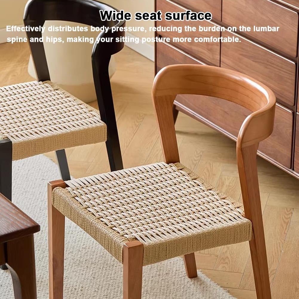 Etlegor Farmhouse Rattan Dining Chairs, Mid Century Wood Kitchen Chairs with Comfortable Woven Seat for Kitchen, Restaurant, Office, Tea Room(Walnut)