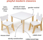 Mentari Toys - Kid’s Table and Chair Set - Wooden Easy Clean Table and 2 Animal Themed Chairs - Children’s Playroom, Classroom Furniture - Sturdy Set for Play and Learning - Age 3+