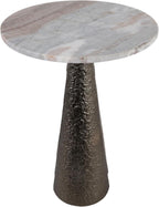 Luxury End Table, Side Table, or Night Stand for Home Decor - Metal Cone Pedestal Base with Antique Brass Marble Top for Small Spaces - Modern Glam Bedroom or Living Room Decor - 22" Bronze & Tan