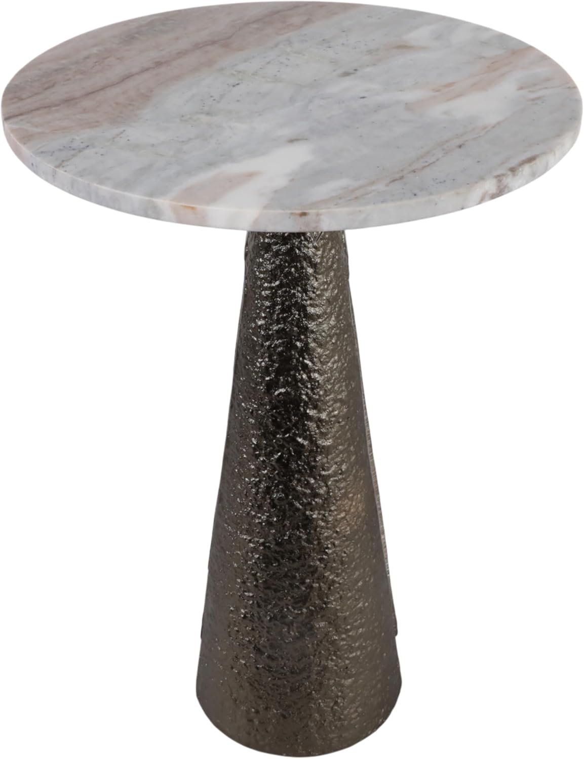 Luxury End Table, Side Table, or Night Stand for Home Decor - Metal Cone Pedestal Base with Antique Brass Marble Top for Small Spaces - Modern Glam Bedroom or Living Room Decor - 22" Bronze & Tan