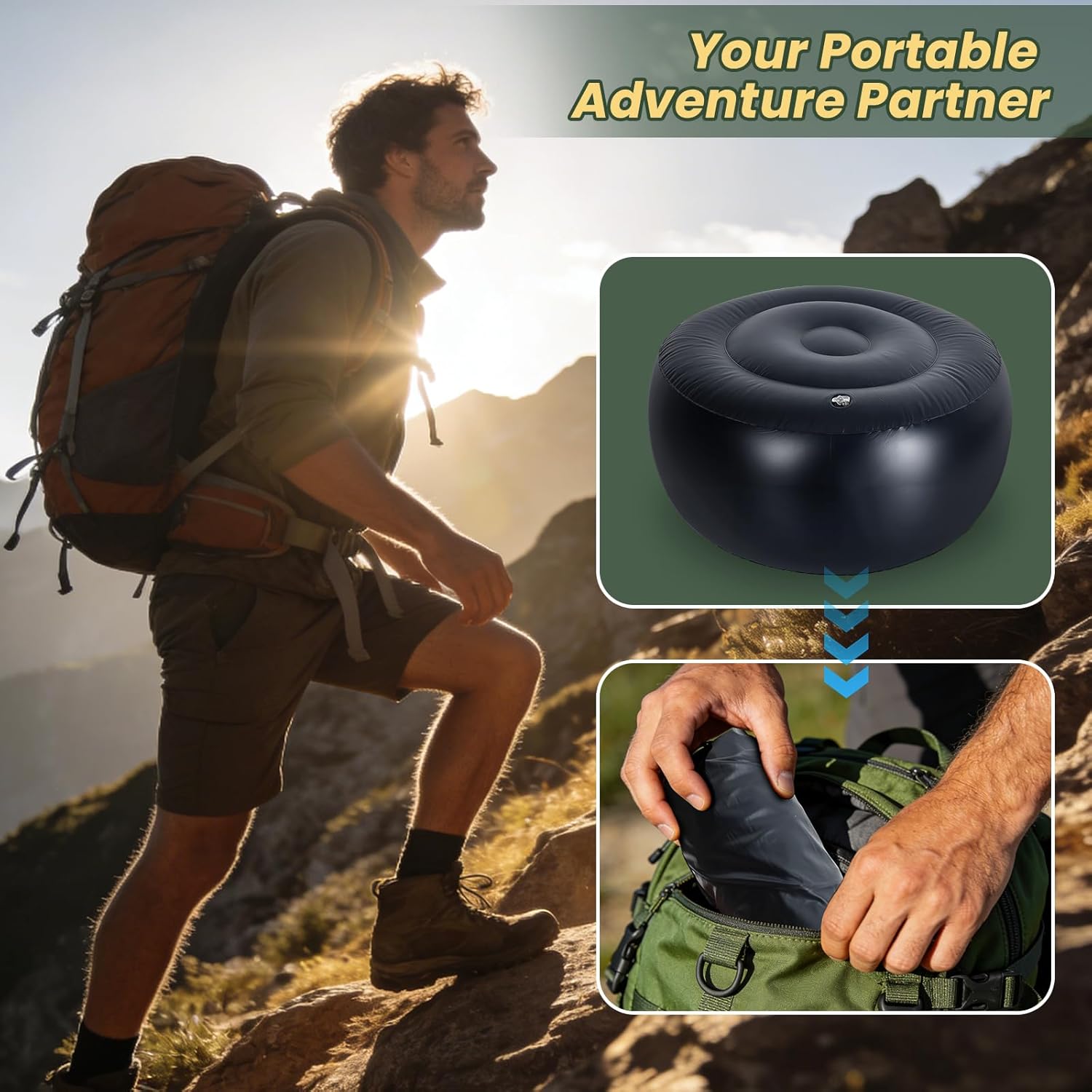 Inflatable Round Ottoman, Pouf Ottoman Filler, 55x30cm PVC Waterproof Outdoor Ottomans for Patio, Living Room, Bedroom, Camping or Garden, Portable Inflatable Foot Rest Pouf for Adults, 2PCS