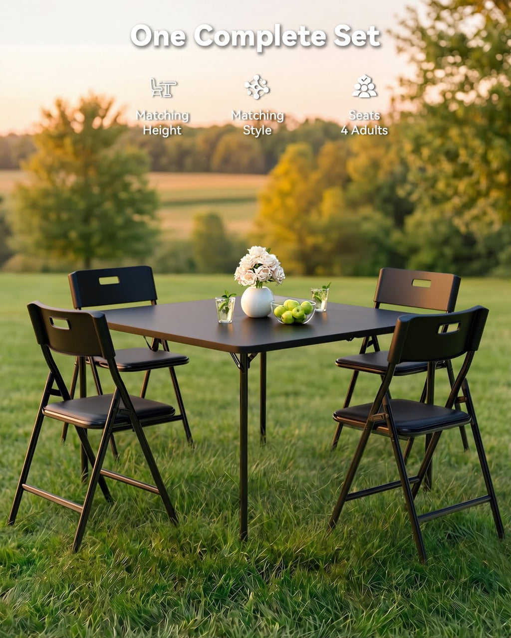 Folding Card Table and Chairs Set, 5-Piece, 34" Card Table with 4 Durable 330lbs Chairs for Card Games, Dining, Indoor & Outdoor Use, Black