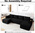 ivoros 125" Cloud Couch Sectional, Modular Sofa with Cup Holder and Storage Pocket, Corduroy U Shaped Sofas, Couch in a Box, No Assembly Required, Black Couches for Living Room