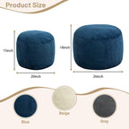 Round Stuffed Pouf Ottoman (Blue, 20" D x 20" W x 15" H) | Corduroy Foot Rest with Rebound Foam Filling, Furry and Fluffy Foot Stool Ottoman, Floor Poufs for Living Room