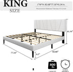 HAOARA King Size Bed Frame with Fabric Upholstered Headboard, Platform Bed with Wooden Slats Support, Fully Mattress Foundation, Box Spring Optional, Easy Assembly, Light Grey