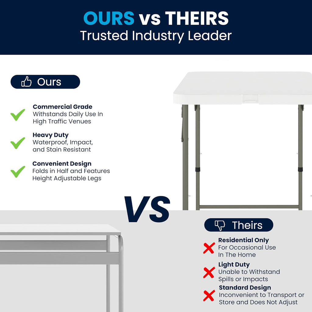 Flash Furniture 4-Foot Bi-Fold Granite White Plastic Folding Table | Lightweight, Easy Storage, Commercial Grade, Carrying Handle