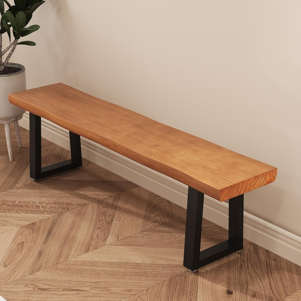 Solid Wood Top Bench with Metal Legs Durable Long Bench for Home Office Living Room Dining Room Versatile Multi Size Options Perfect Chair Stool Dining Chair (Light brown bench, 78.74in)