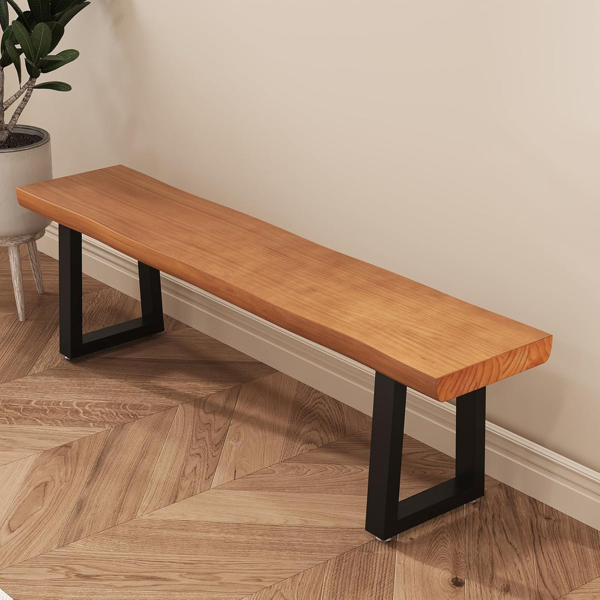 Solid Wood Top Bench with Metal Legs Durable Long Bench for Home Office Living Room Dining Room Versatile Multi Size Options Perfect Chair Stool Dining Chair (Light brown bench, 78.74in)
