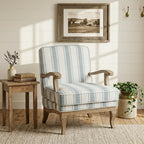 HULALA HOME Farmhouse Striped Accent Chair with Solid Wood Legs, Blue | Comfy Upholstered Patterned Armchair with Curved Armrests, Removable Cushion, for Living Room Bedroom Reading