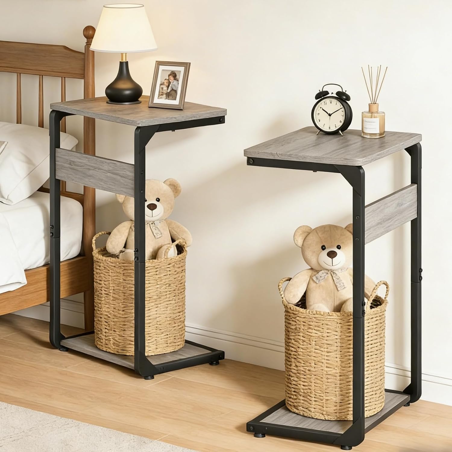 Wood Pedestal Dinner TV Trays Table for Eating on Couch Tables Slide Under, Small Laptop Stands Sofa Side Table Night Stand C Shaped End TV Tray for Bed Nightstand Arm Chair Bedroom Bedside ET-YB-GYW1