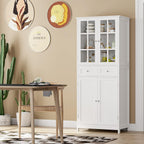 BOTLOG 71" Tall Kitchen Pantry Storage Cabinet, Pantry Cabinet with Drawers and Glass Doors, Freestanding Kitchen Cupboard for Dining Room, Laundry, White