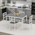 COSTWAY 5-Piece Dining Table Set for 4 w/Rubber Wood Structure, Grey | Spacious Tabletop, Anti-Slip Pads, Rubber Wood Legs, Space-Saving Design for Small Place, Apartment, Studio, Restaurant
