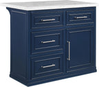 Crosley Furniture Cutler Faux Marble Top Kitchen Island with Storage, Breakfast Bar, Microwave Stand, Navy