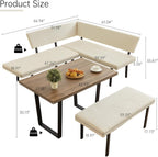 HIPIHOM 3-Piece Corner Dining Table Set with Bench, 67 Inch Space-Saving Breakfast Nook for Kitchen & Dining Room (Walnut Table & Beige Bench)