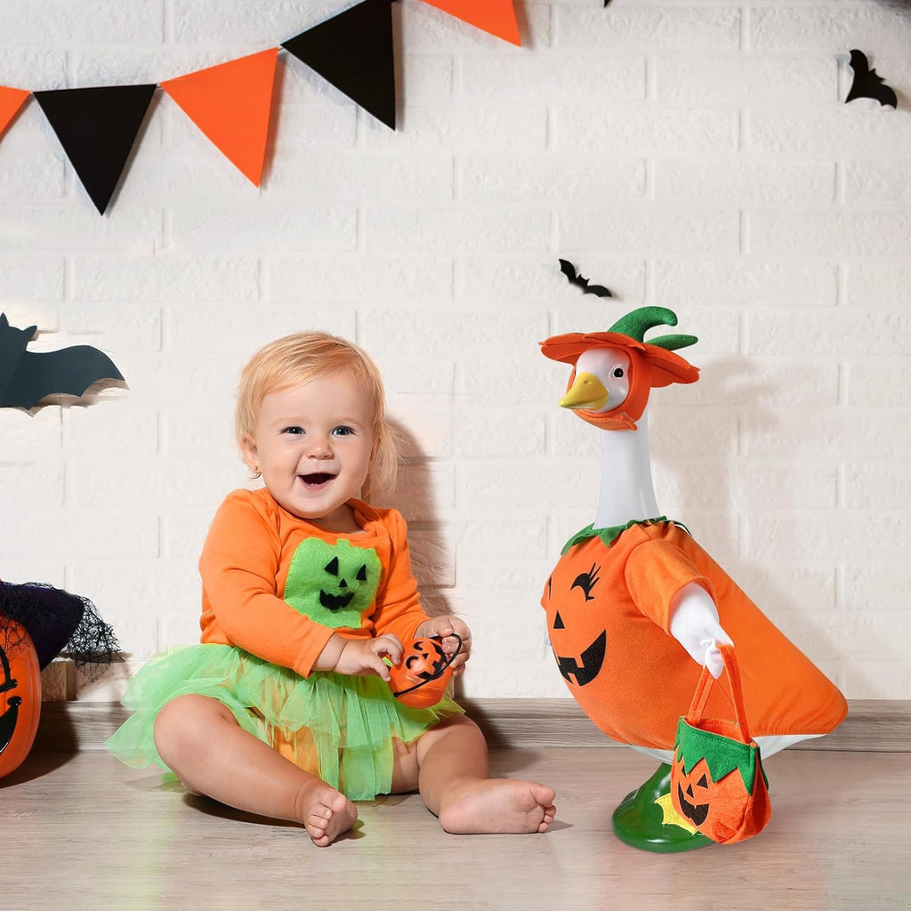 Pumpkin Goose Outfit, 23-inch Halloween Porch Goose Outfit. Cute Goose Clothes for Outdoor Garden Yard Decor
