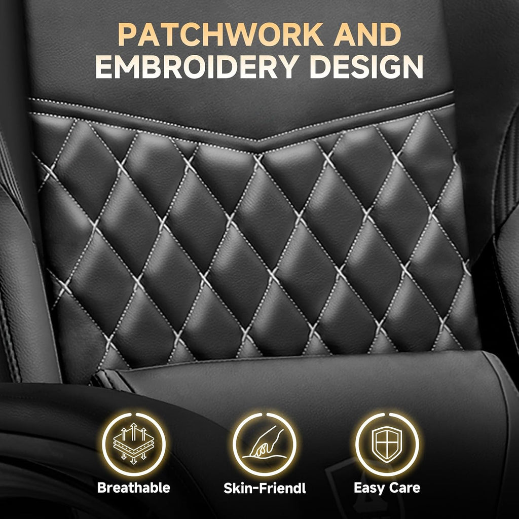 GTPLAYER Gaming Chair, High Back Leather Computer Gaming Chair with Footrest, Ergonomic Height Adjustable Office Chair with Removable Cover and Lumbar Support for Gaming & Work,Black