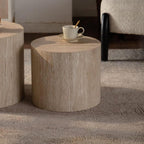 Retro Nesting Coffee Table Set of 2, 33.86" Round Wood Coffee Tables, Circle Modern Accent End Side Table for Small Space Living Room