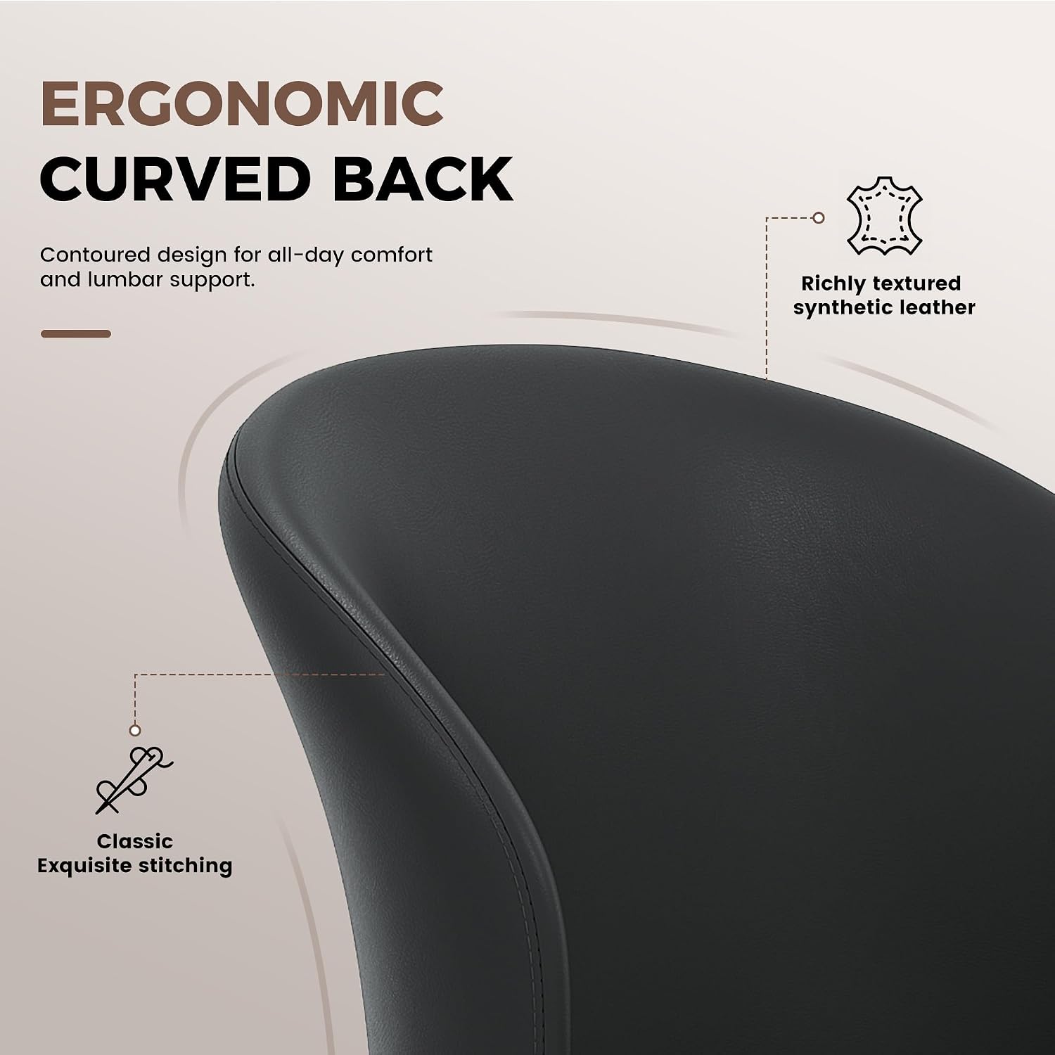 Faux Leather Dining Chairs Set of 4, Curved Back Upholstered Accent Chair, Modern Kitchen Side Chair with Metal Legs for Dining Room, Living Room, Bedroom, Black